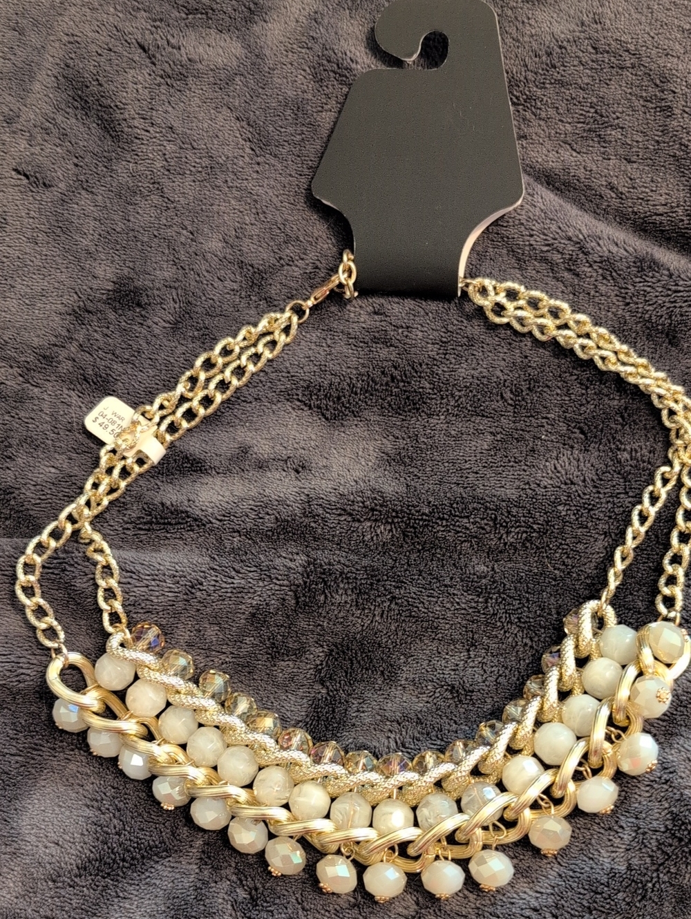 Gold and Ivory Beaded Chain Statement Necklace